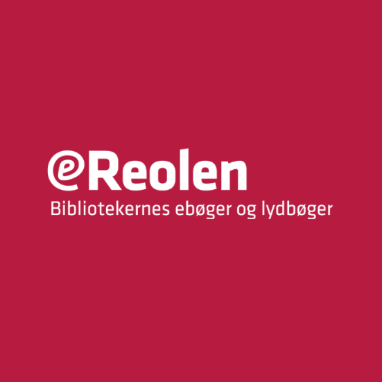 eReolens logo i hvid på rød baggrund.