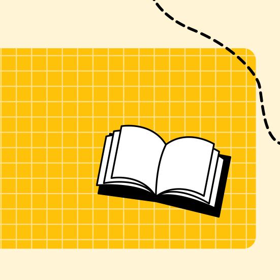 Grafik til "Biblioteket Kommer" med en bog og stiplede linjer.