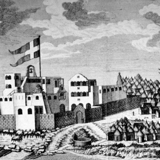 Tegning af dansk slavefort i sort/hvid.