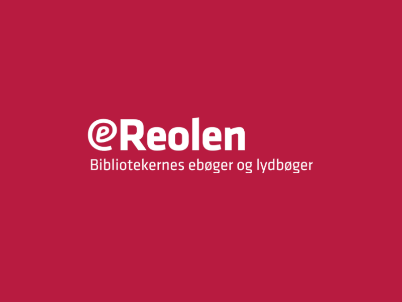 eReolens logo i hvid på rød baggrund.