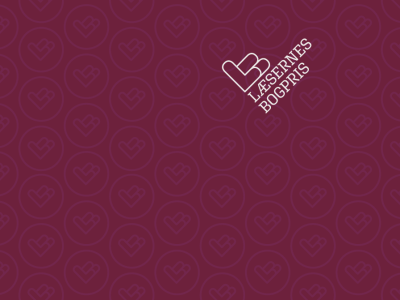 Logo for Læsernes Bogpris på bordeaux baggrund.