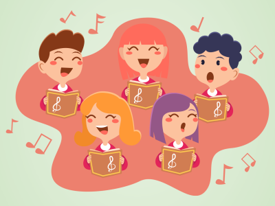 Grafik af børn, der synger.