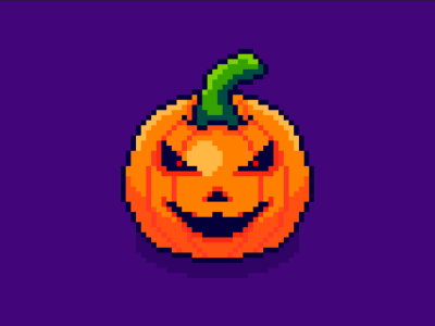 Græskar i 8-BIT-stil på en lilla baggrund.