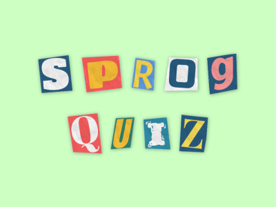 Udklippede bogstaver, der danner ordet "sprogquiz" på en lysegrøn baggrund.