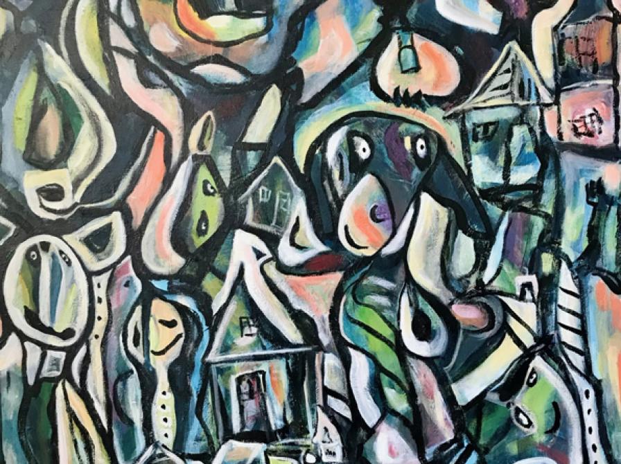 Abstrakt maleri af Inge Lund.