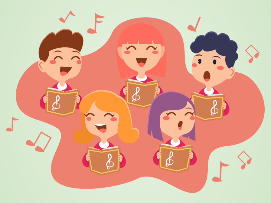 Grafik af børn, der synger.