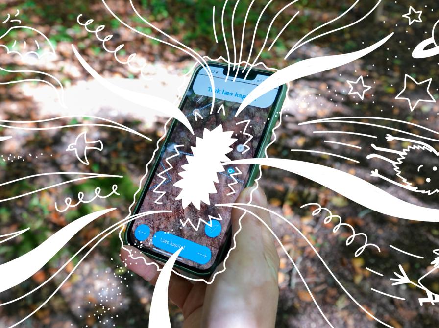 Natureventyr-app'en med tegnet grafik strålende ud fra skærmen.