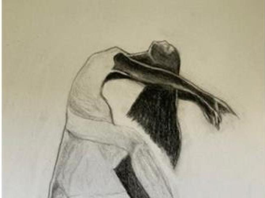 Tegning af kvindelig danser i en flydende bevægelse.